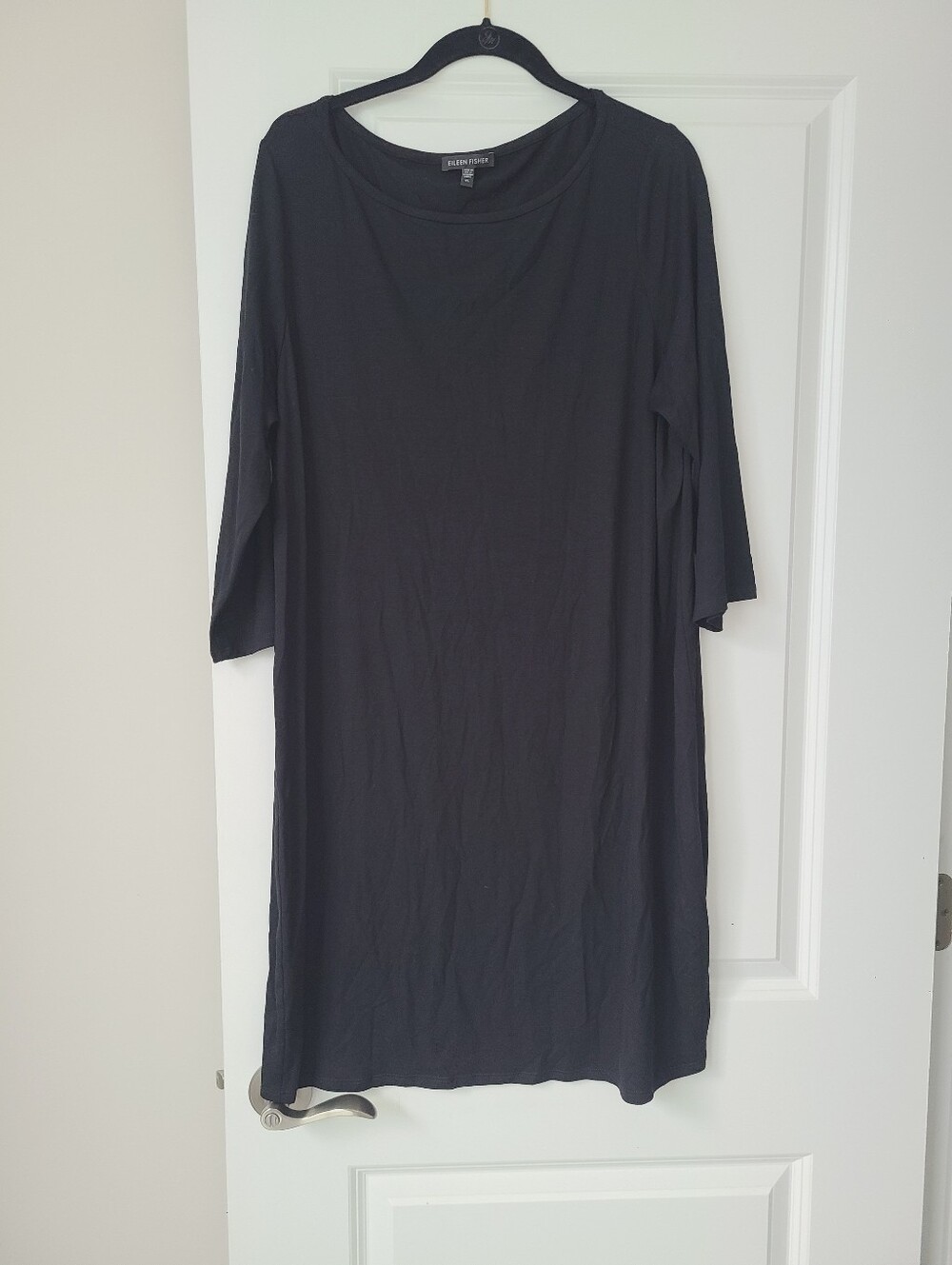 Eileen Fisher Black Jersey Knit Stretch 3/4 Sleeve Dress